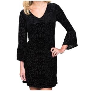 ModCloth Downeast NWT Burnout Velvet Dress Black Size S 3/4 Bell Sleeves V-Neck